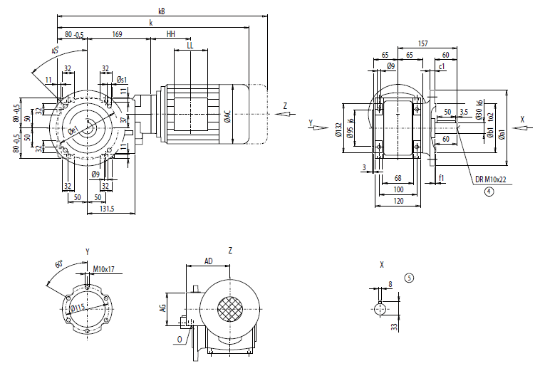 Монтажное исполнение на фланце (тип A) Монтажное исполнение на фланце (тип A)