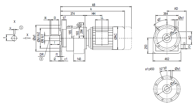 Монтажное исполнение на фланце DF/ZF128 (тип A) Монтажное исполнение на фланце DF/ZF128 (тип A)