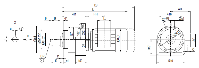 Монтажное исполнение на фланце DF/ZF148 (тип A) Монтажное исполнение на фланце DF/ZF148 (тип A)