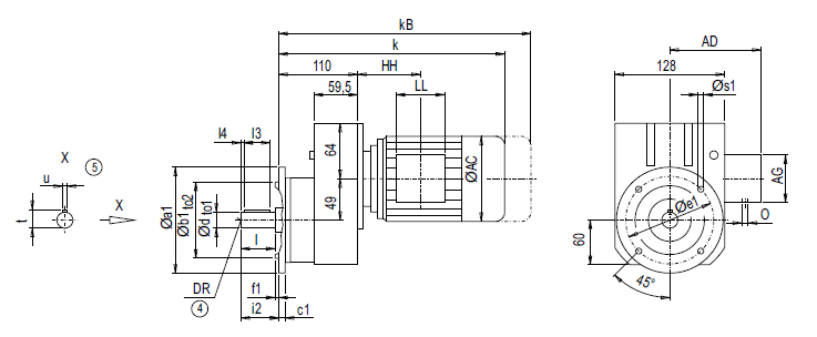 Монтажное исполнение на фланце EF38 Монтажное исполнение на фланце EF38