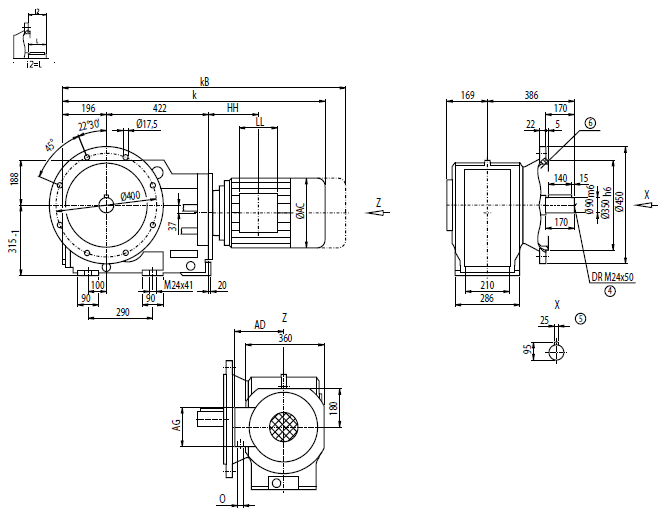 Монтажное исполнение на фланце (тип A) Монтажное исполнение на фланце (тип A)