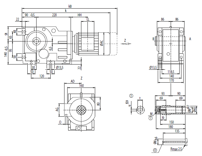 Монтажное исполнение корпус-фланец (тип C) Монтажное исполнение корпус-фланец (тип C)